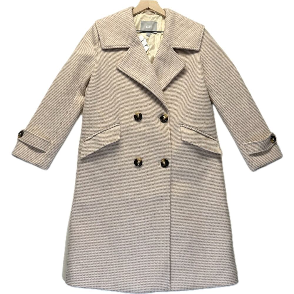 DUIBAI Dialogue Wool Blend Midi Coat Women's Size M Cream Beige Winter Warm NWT